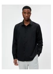 Koton قميص رياضي بقصّة ضيّقة وياقة كلاسيكية وأكمام طويلة، غير قابل للكي