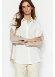  Collection Ecru Color Block Boyfriend Wide Fit Woven Shirt TWOSS23GO00393