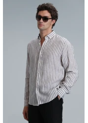 Lufian قميص رجالي أساسي جديد بقصة عادية بني