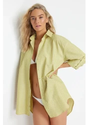  Collection قميص منسوج مخطط باللون الأخضر متعدد الألوان TBESS22GO0664