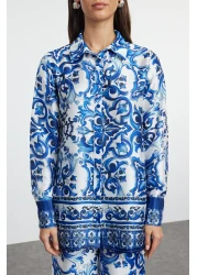  Modest Satin Woven Blue Patterned Top and Bottom Set - TCTAW25US00081