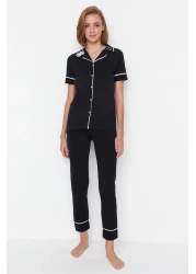  Collection Black Cotton Collar Lamb Printed Close-Fitting Fit Knitted Pajamas Set Thmaw22Pt0704