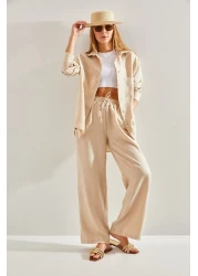 Bianco Lucci Women's Elastic Waist Trousers Bottom and Top Set