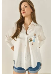 Bianco Lucci قميص نسائي بأكمام طويلة مفصلة بتطريزات أيروبين MG5166 60283242