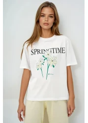 VAGGON Women's Butter Yellow Crew-Neck Printed T-shirt And Pajama Set With Solid Color Pants Pjmx13883