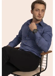 Etikmen قميص Slimfit للرجال باللون البني النيلي - مع صندوق هدايا وأزرار