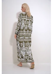 Trend Alaçatı Stili فستان نسائي من الفسكوز المنسوج بأزرار من الكاكي روبا ALC-X12036