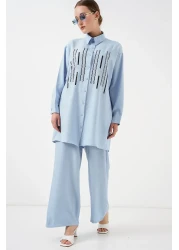 Bigdart Patterned Tunic Trousers Double Suit 6720 - Blue