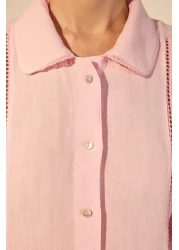  Collection قميص وردي 100% كتان مع تفاصيل مطرزة TWOSS25GO00132