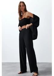  Collection طقم كيمونا وبنطلون أسود محبوك مريح - TWOSS24AU00091