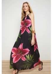  Collection Stretchy Black Maxi Knitted Dress - Halter Neck, TWOSS23EL02372