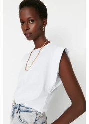  Collection White 100% Cotton Wadding Look Basic Crew Neck Knitted T-Shirt TWOSS20TS0021