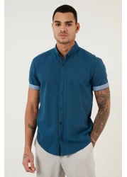 Buratti Cotton Slim Fit Buttoned Collar Short Sleeve Shirt Men's Shirt Cf21s112546