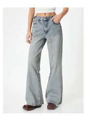 Koton بنطال جينز واسع الساق بجيب خصر قياسي - بنطال بيانكا واسع الساق