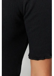  Collection Black Fitted Stretch Knitted Blouse TWOSS23BZ00025