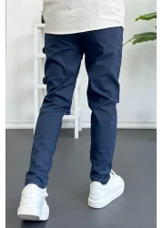 Edwox Men's Skinny Leg Jogger Trousers Navy Blue Edw384