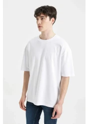 Defacto تي شيرت قطني فاخر برقبة دائرية وقياس كبير