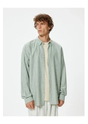 Koton Long Sleeve Slim Fit Cotton Shirt - Buttoned Collar Detail