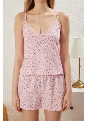  Collection Pink Cotton Shorts Sleepwear Set with Heart Lace - Thmss24Pt00106