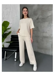 Elif Özbey Butik Stone Print Detailed Short Sleeve Set