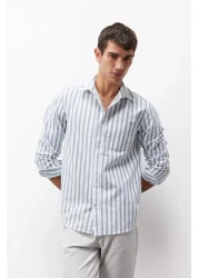 Defacto Oxford Stripe Polo Neck Long Sleeve Shirt - Regular Fit D6101Ax25Sp