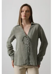  Collection قميص كاكي مخطط - TWOSS25GO00056