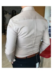 TerziAdemAltun Italian Style Slim Fit Stand Collar Satin Men's Shirt Beige T4751