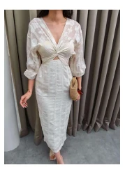 ESRAHELVACI فستان ميدي بأكمام على شكل بالون مكشكش