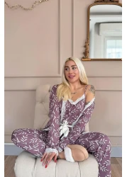 Pijamaevi Purple Olive Branch Patterned Pegasus Pajama Set