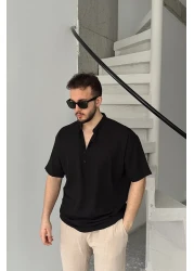 Livio Ferri قميص Soro رجالي كبير الحجم ذو مظهر كتان وأكمام قصيرة وياقة نصف فتحة