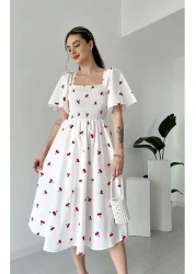 şems fashion Poplin Etos Fabric Gipeli Belted Square Neck Dress Long Dress Dress