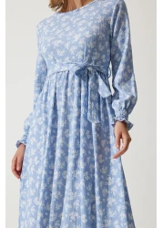 Happiness İstanbul Women's Sky Blue Floral Summer Long Knitted Dress DD01322