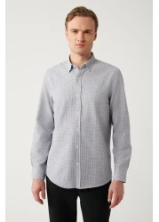 Avva قميص رجالي من القطن ذو الياقة السوداء سهل الكي A32y2089