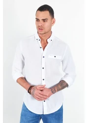 Manche Men's White Long Sleeve Straw Linen Shirt| Me22s111498