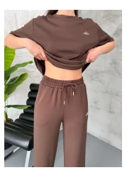 Elif Özbey Butik Brown Print Detailed Short Sleeve Set