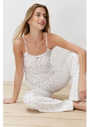  Collection Colorful Floral Print White Knitted Sleepwear Set - Thmss24Pt00233