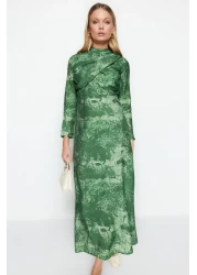  Modest Green Patterned Double Breasted Detailed Woven Dress with Collar TCTSS23EB00225