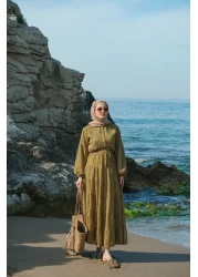 LOCCO Women's Lined Tulle Dress Oil Green