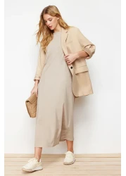  Modest عبوة من قطعتين فستان محبوك باللونين البني والبيج 100% قطن - TCTAW22UK0110