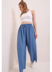 Trend Alaçatı Stili Women's Indigo Elastic Waist Relaxed Cut Aerobin Trousers