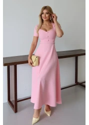 MILANOFOX Square Neck Belted Button Detailed Flared Double Dress – Stylish Comfortable Casual and Special Occasion Dress