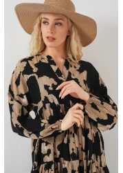 Bigdart 2423 Model Authentic Patterned Beige Dress