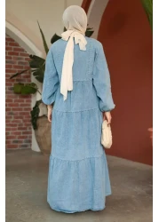 Neva Style فستان جينز حجاب أزرق بأزرار 10622M