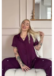 Pijamaevi Plum Amour Patterned Front Buttoned Marlenka Pajama Set
