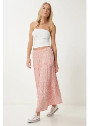 Happiness İstanbul تنورة نسائية صيفية منسوجة رفيعة باللون الوردي UB00304