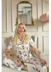 Pijamaevi Labrador Patterned Short Sleeve Front Buttoned Women's Pajamas Set