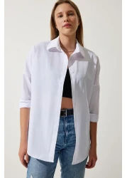 Happiness İstanbul Women's White Oversize Long Basic Shirt DD00842