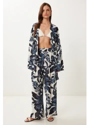 Lovelyİstanbul طقم بنطلون كيمونو صيفي منقوش من الفسكوز SMOKED BONE LJE0003