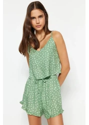  Collection Mint Polka Dot Ruffle Detail Rope Strap Viscose Shorts Woven Pajama Set Thmss21Pt0742