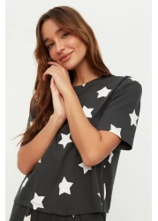  Collection Multicolor 100% Cotton Star Pattern Shorts Knitted Pajamas Set Thmss22Pt0501